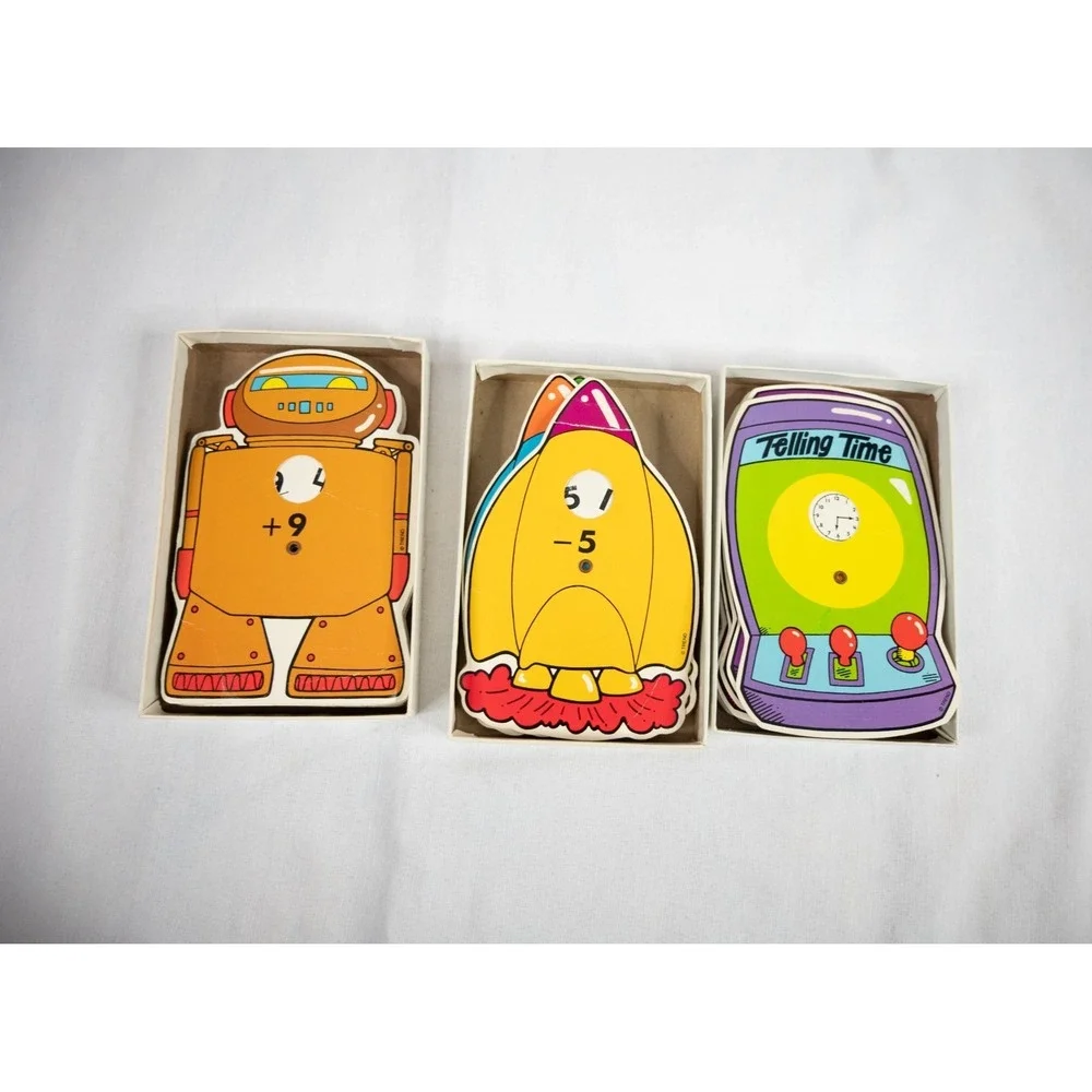 Lot‎ of 3 Vintage Spin 'N Learn Subtraction Addition Time Flash Cards Learning